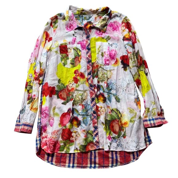 John Mark Womens Medium Floral Button-Up Shirt With Plaid Accents - Picture 1 of 12